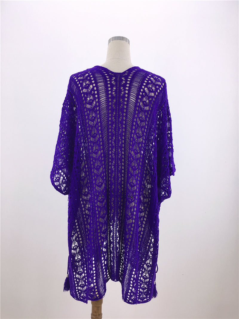 Hand Crocheting Hollow Out Cutout Beach Dress Knitted Women Sling Seaside Vacation Sexy Loose Bikini Beach Cover up Bella Mia